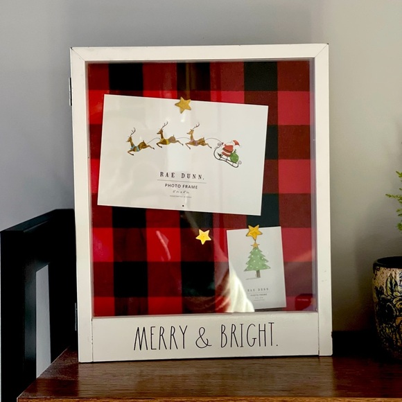 Rae Dunn Christmas Card Shadow Box buffalo plaid camp holiday memory keepsake - Picture 1 of 5